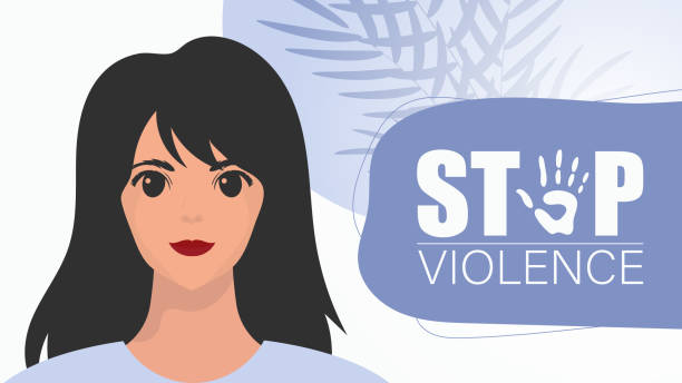 stop przemocy wobec kobiet. dziewczyna z transparentem. silna kobieta protestująca przeciwko przemocy. ilustracja wektorowa. - fist fighting domestic violence violence stock illustrations