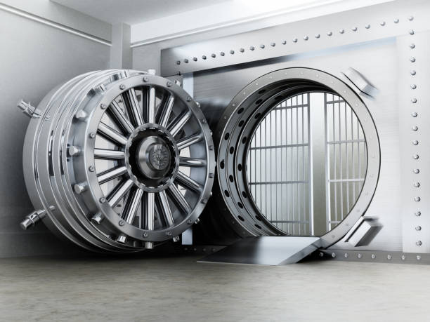 istock Open bank vault inside secure bank room 1371479429