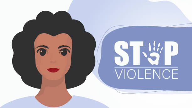 zatrzymaj przemoc. kobieta trzyma w rękach sztandar. silna kobieta protestująca przeciwko przemocy. projektowanie ilustracji wektorowych. - fist fighting domestic violence violence stock illustrations