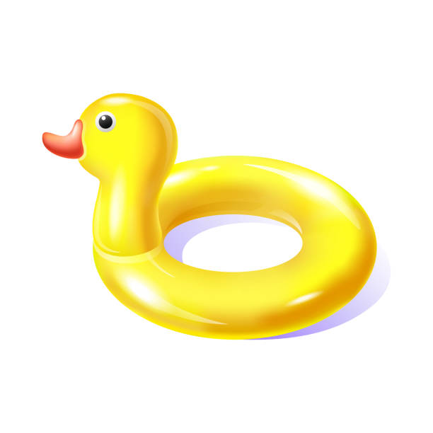 istock Yellow cute duck inflatable swimming ring isolated on white  background. Rubber buoy for summer vacation, kid party, sea beach. 1371483080
