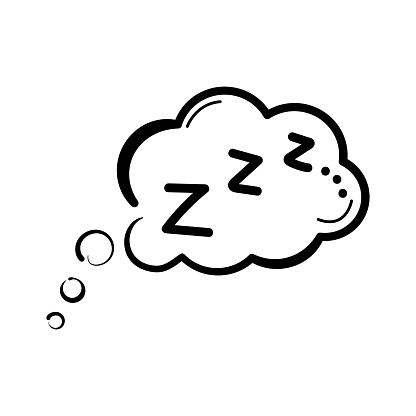 Zzz sleep comic icon in doodle sketch style. Speech bubble graphic element. Dream and relax concept. Bedtime night symbol design. Vector illustration isolated on white background