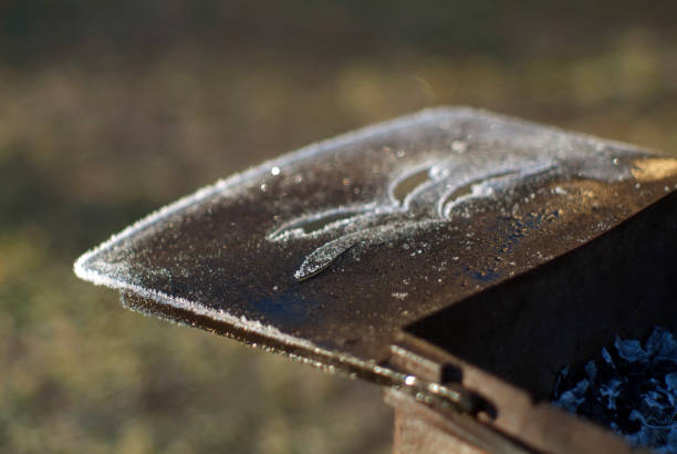 Icy bolt nut close-up