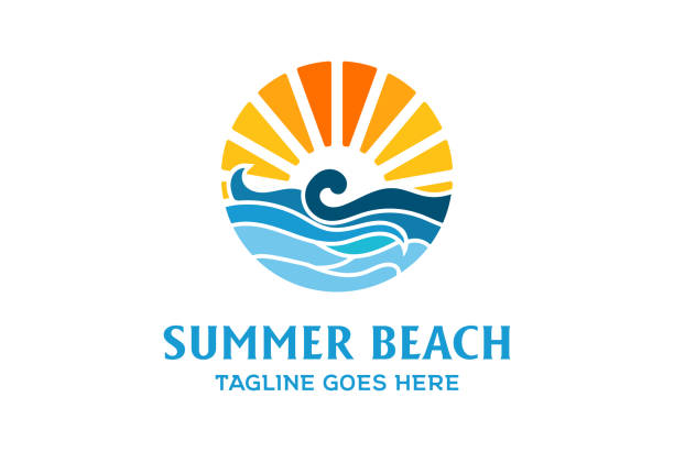 ilustrações, clipart, desenhos animados e ícones de mar da ilha da costa da praia de verão com símbolo de onda design vector - surfing sunlight wave sand