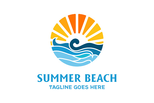 Summer Beach Coast Island Sea Ocean with Wave symbol Design Vector