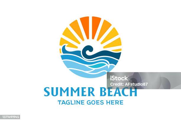 Summer Beach Coast Island Sea Ocean With Wave Symbol Design Vector Stock Illustration - Download Image Now
