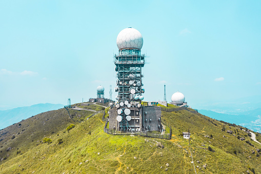 Tai Mo Shan radar station.Tai Mo Shan is the highest peak in Hong Kong, with an elevation of 957 metres