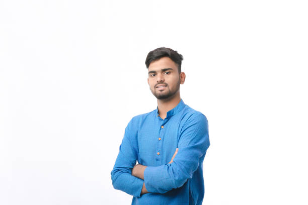 istock Indian man in tradition wear and giving expression on white background. 1371493602