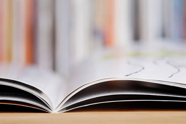 Close up of open magazine at the library