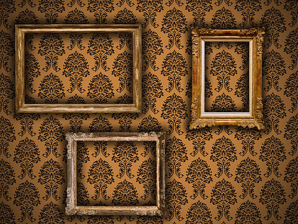 istock Gilded vintage frames on damask wallpaper background 137150008