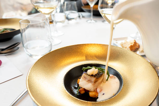 Creative amouse bouche, bite sized, served at michelin star restaurant.