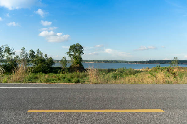 Horizon and Landscape view of beside asphalt road. stock photo