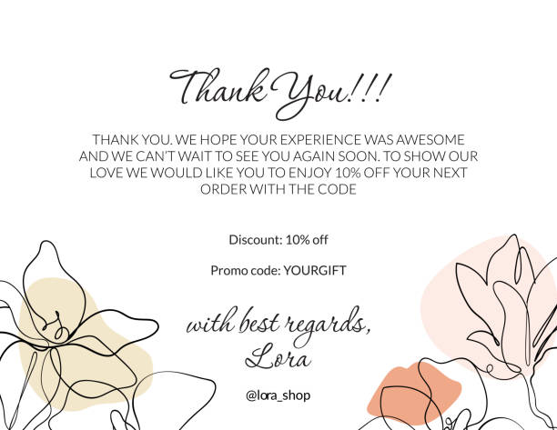 ilustrações de stock, clip art, desenhos animados e ícones de thank you card for business, feminine style. elegant card for decoration handmade products. magnolia line art - magnolia blossom