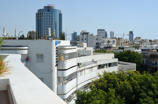 Tel Aviv, Israel, May 8, 2018 - Bauhaus architecture at the famous Dizzengoff Square in Tel Aviv, Israel