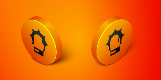 istock Isometric Punch in boxing gloves icon isolated on orange background. Boxing gloves hitting together with explosive. Orange circle button. Vector 1371511809