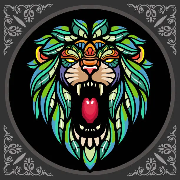 Vector illustration of Colorful lion head  art, isolated on black background