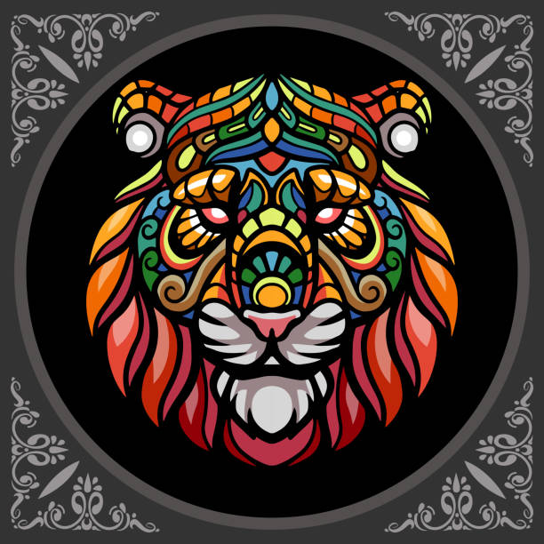 istock Colorful tiger head arts, isolated on black background 1371512978