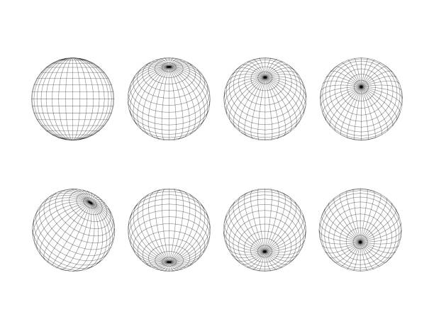 Set sphere grid. Globe grid with ongitude, latitude and equator for cartography. 3d mesh planet earth. Group of geometric round shapes. Vector line illustration. Set sphere grid. Globe grid with ongitude, latitude and equator for cartography. 3d mesh planet earth. Group of geometric round shapes. Vector line illustration. meridian mississippi stock illustrations