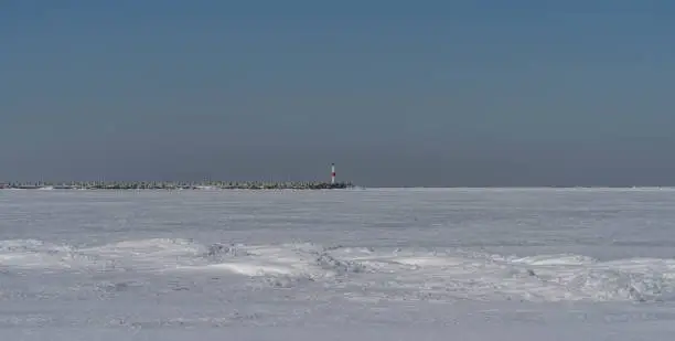 Photo of Lighthouse on frozen Lake Erie in winter