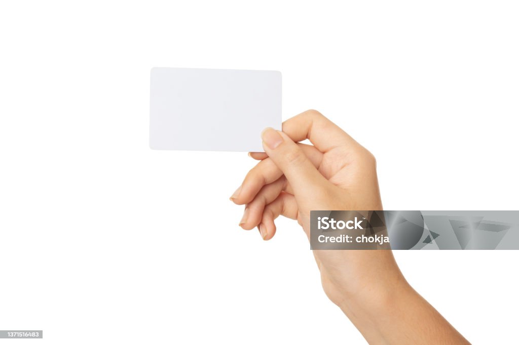 business woman hand holding business card isolated on white background with clipping path Human Hand Stock Photo