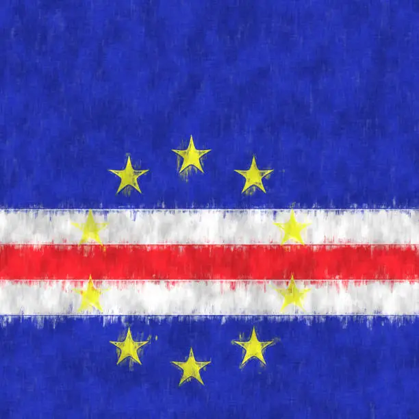 Cape Verde oil painting. Cape Verde emblem drawing canvas. A painted picture of a country's flag.