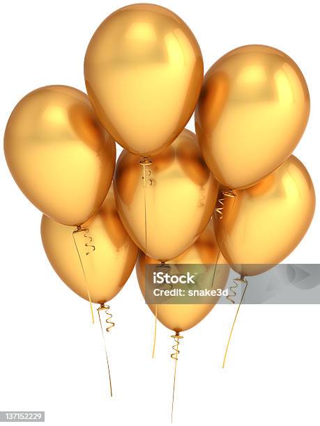 Золотой Плакат Balloons Party Decoration Семь Рождения Золотой — стоковые фотографии и другие картинки Воздушный шарик