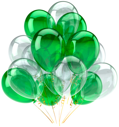 Party balloons green colorless translucent. Decoration of birthday holiday anniversary retirement graduation celebration. Happy joy positive abstract. Detailed 3d render. Isolated on white background