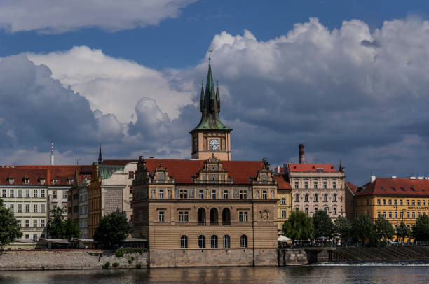 Prague, Czech Republic. Vltava river and old bohemian architecture in Europe. stock photo