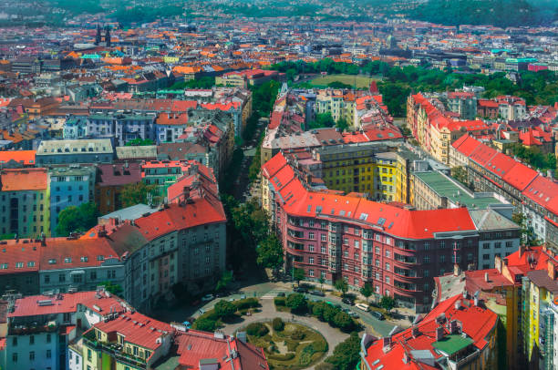 Prague view. Prague's red roofs stock photo