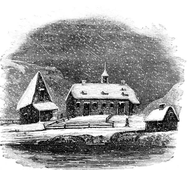 Antique illustration - Moravian settlement of Lichtenfels Greenland Antique illustration Elisha Kent Kane - explorer 1870 - Moravian settlement of Lichtenfels Greenland lichtenfels stock illustrations