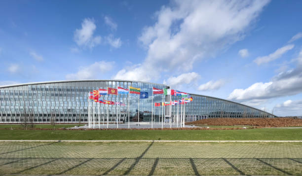 NATO headquarters in Brussels, Belgium Brussels, Belgium - February 19, 2022: NATO Headquarters, political and administrative centre of the Alliance cold war photos stock pictures, royalty-free photos & images