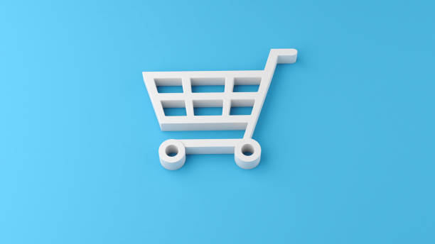 istock Shopping cart on blue background concept, 3d illustration 1371532213