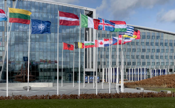 NATO headquarters in Brussels, Belgium Brussels, Belgium - February 19, 2022: NATO Headquarters, political and administrative centre of the Alliance capital region photos stock pictures, royalty-free photos & images