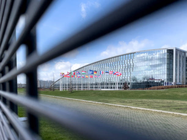 NATO headquarters in Brussels, Belgium Brussels, Belgium - February 19, 2022: NATO Headquarters, political and administrative centre of the Alliance nato stock pictures, royalty-free photos & images