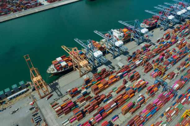 istock June 27 2021 Laem Chabang, Chonburi Thailand Aerial view Container Terminals,  import export shipping 1371534574