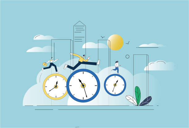 pracownicy umysłowi biegają na zegarze. - time makes money stock illustrations