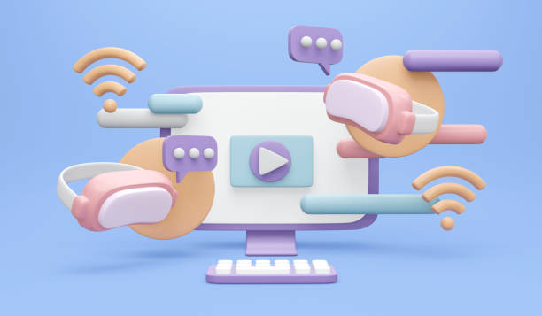 istock 3D Rendering of metaverse VR glasses chatting messages and computer on background concept of future technology gaming virtual reality. 3D render illustration cartoon style. 1371537888