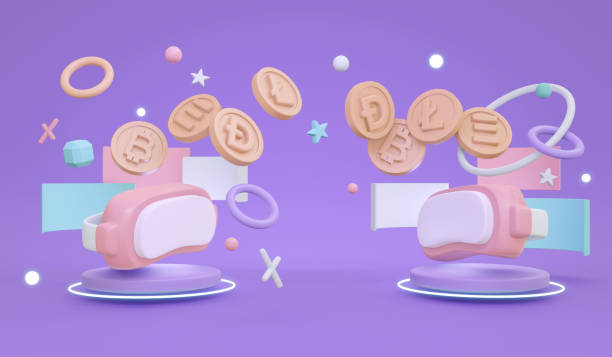 istock 3D Rendering of blockchain cryptocurrency and metaverse glasses on background. 3D render illustration cartoon style. 1371537990