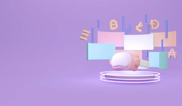 istock 3D Rendering of metaverse VR glasses on platform and screen with cryptocurrency icon on background concept of future technology VR and blockchain crypto money. 3D render illustration cartoon style. 1371538031