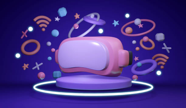 istock 3D Rendering of metaverse VR glasses with elements on background concept future technology gaming virtual reality. 3D render illustration cartoon style. 1371538108