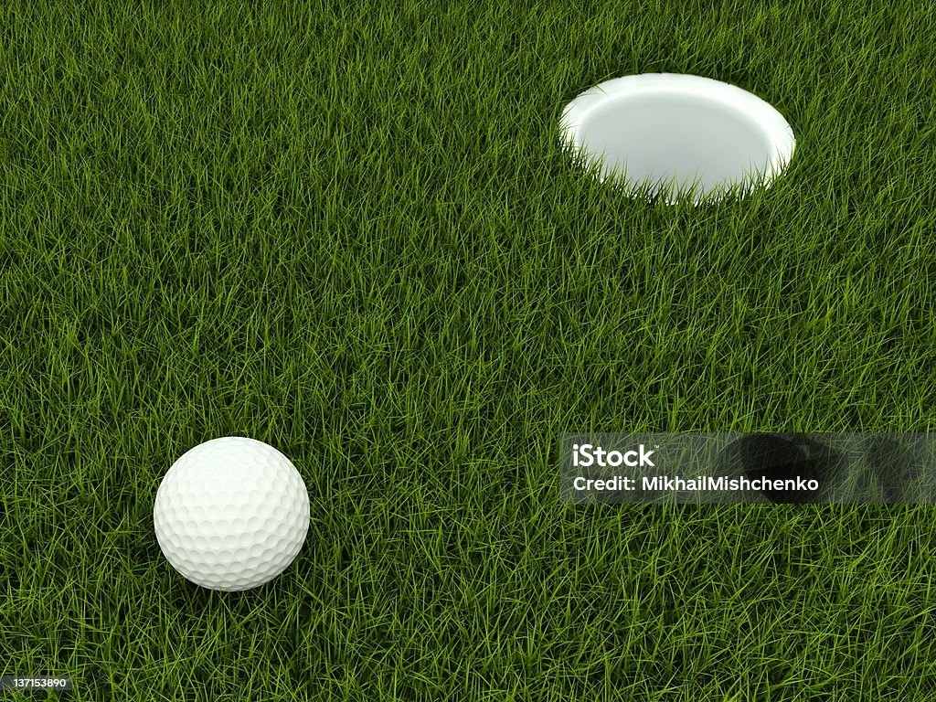 Bola de golfe no campo - Foto de stock de Buraco royalty-free