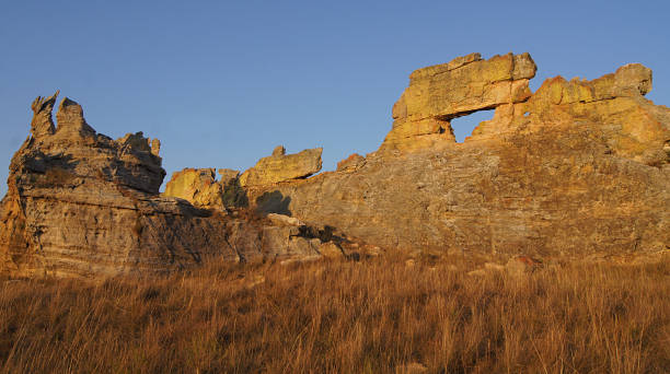 Rock called La Ventana in Isalo National Park, Madagascar stock photo
