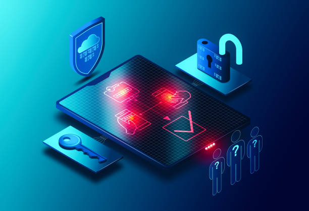 illustrazioni stock, clip art, cartoni animati e icone di tendenza di multi-factor authentication concept - mfa - soluzioni di sicurezza informatica - illustrazione 3d - zero