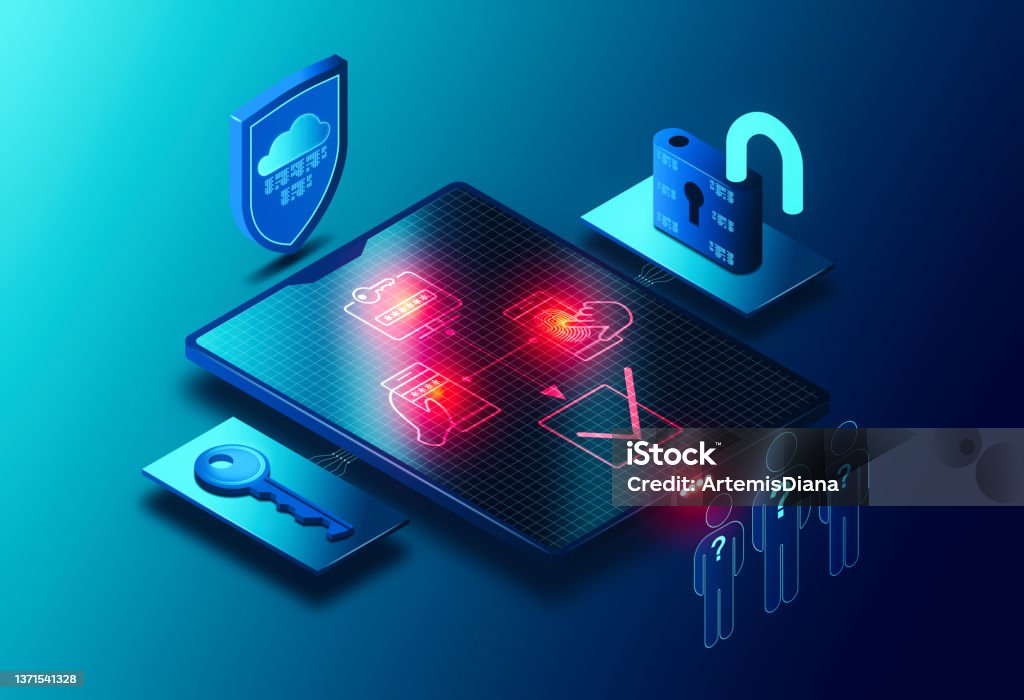 Multi-Factor Authentication Concept - MFA - Cybersecurity Solutions - 3D Illustration Multi-Factor Authentication Concept - MFA -  Screen with Authentication Factors Surrounded by Digital Access and Identity Elements - Cybersecurity Solutions - 3D Illustration Trust stock illustration