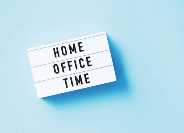 istock Home Office Time Written White Lightbox Sitting On Blue Background 1371547767