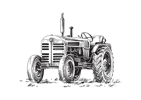 tractor hand drawing sketch engraving illustration style vecotr