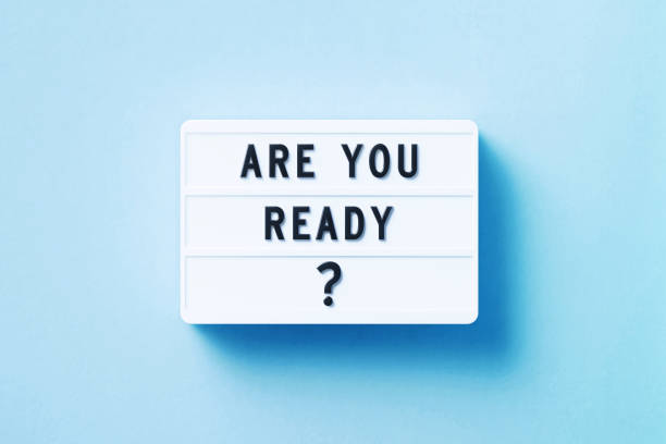 istock Are You Ready Written White Lightbox Sitting On Blue Background 1371550398