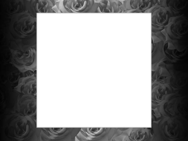 istock white square laying on pattern black roses background, banner, template, nature, copy space 1371550811