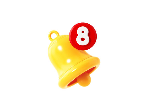 istock Subscription Concept - Yellow Notification Bell And Number 8 On White Background 1371550892