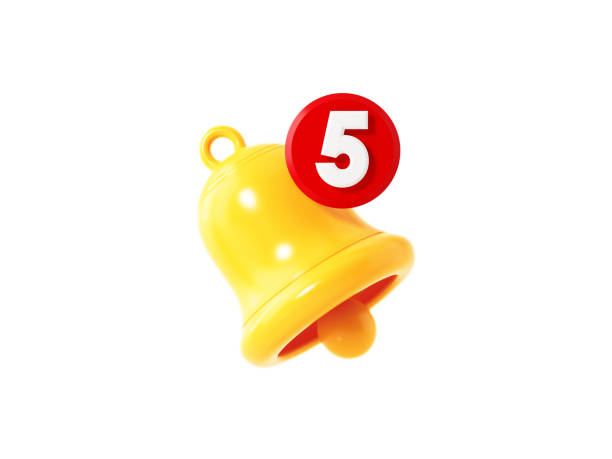 istock Subscription Concept - Yellow Notification Bell And Number 5 On White Background 1371551237