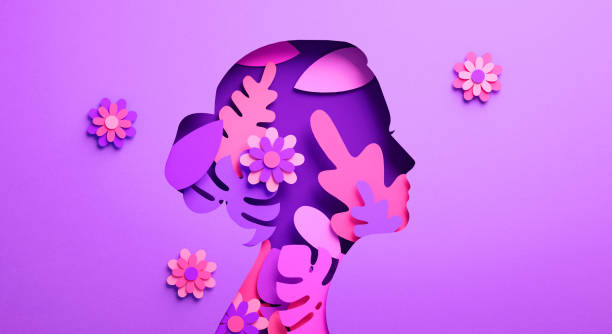 International Womens Day poster with woman silhouette and floral ornaments in paper cut 3D illustration. Female face flyer for feminism, independence, empowerment and Women's day equality concept cartel del día internacional de la mujer con silueta de mujer y adornos florales en papel talla de ilustración 3d. folleto facial femenino para el feminismo, la independencia, el empoderamiento y el concepto de igualdad del día de la mujer
